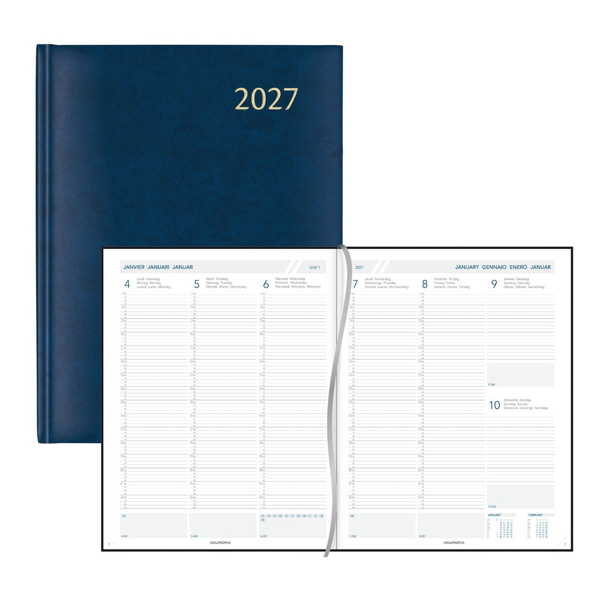 Aurora Agenda 2027 - Plan-a-week Florence - Blauw - A4 - 210 x 270 - 1 week op 2 pagina's