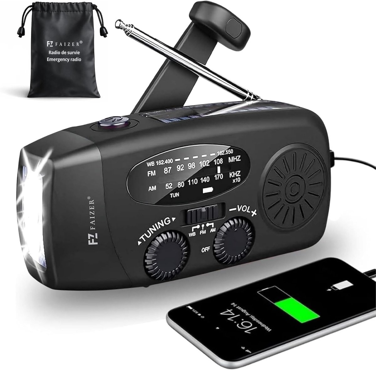 Noodpakket - Zwart - Draagbare Noodradio met Power Bank - 2000 mAh Batterij en SOS Alarm - Voor Survival en Kamperen
