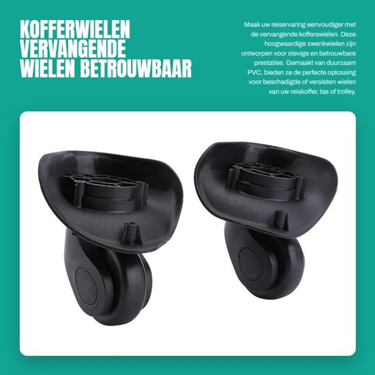 Kofferwielen Vervangset - 2 Stuks Zwenkwielen - Duurzaam PVC - Geschikt voor Tassen/Baggage/Trolleys - Eenvoudig te Installeren - Flexibel Roterend - Bagagewielen