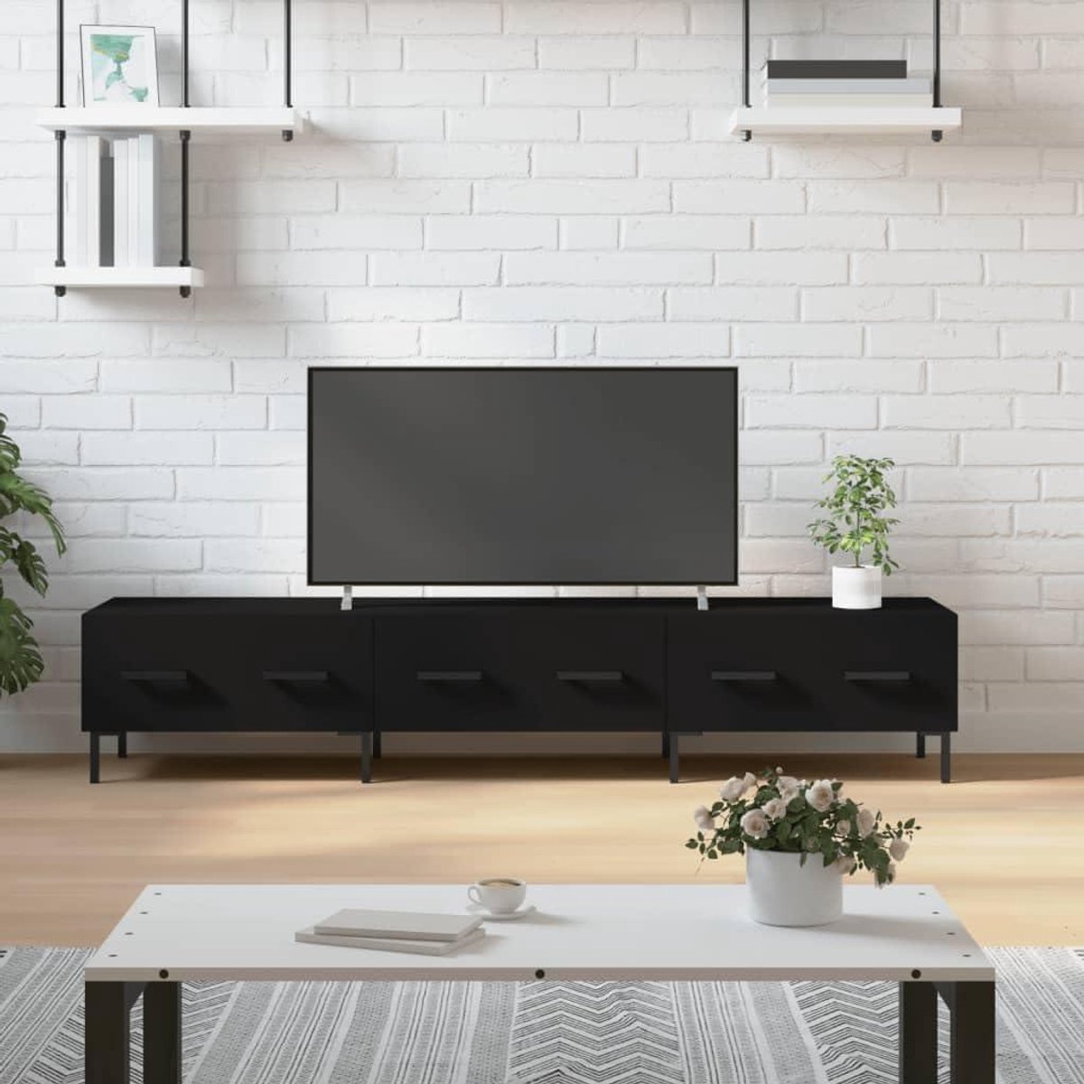Televisiekast - Tv-meubel Mediakast - Woonkamer Organisatie - Drie Laden - 150 x 36 x 30 cm - Zwart