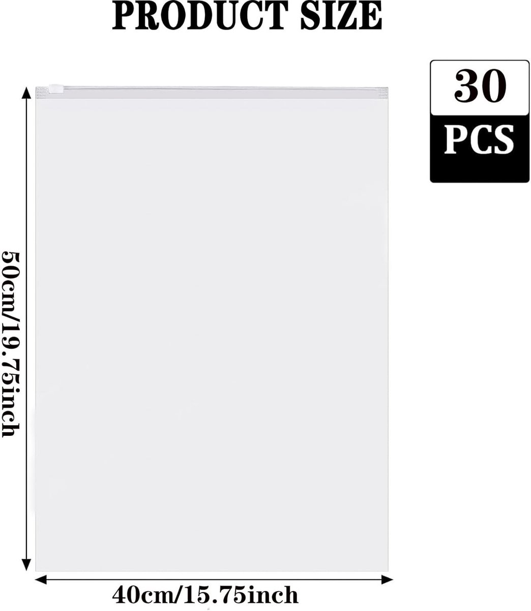 Ritszakken - Transparant - 40 x 50 cm - Herbruikbare Waterdichte Opbergzakken - Voor Kleding en Schoenen