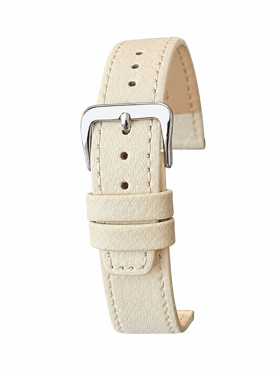 Horlogeband-Horlogebandje-12mm-off-white-Echt leder-Mat-leer-Plat-Zacht-Soepel-Gestikt-12 mm