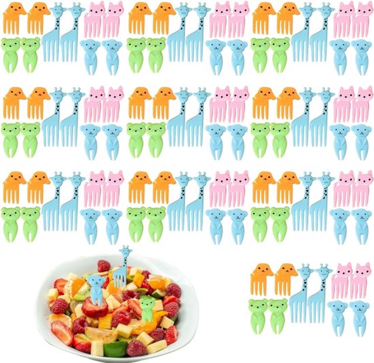 Kleurige en Herbruikbare Mini Fruitprikkers in Dierenvormen – 100 Stuks voor Snacks, Feestjes en Schoollunches