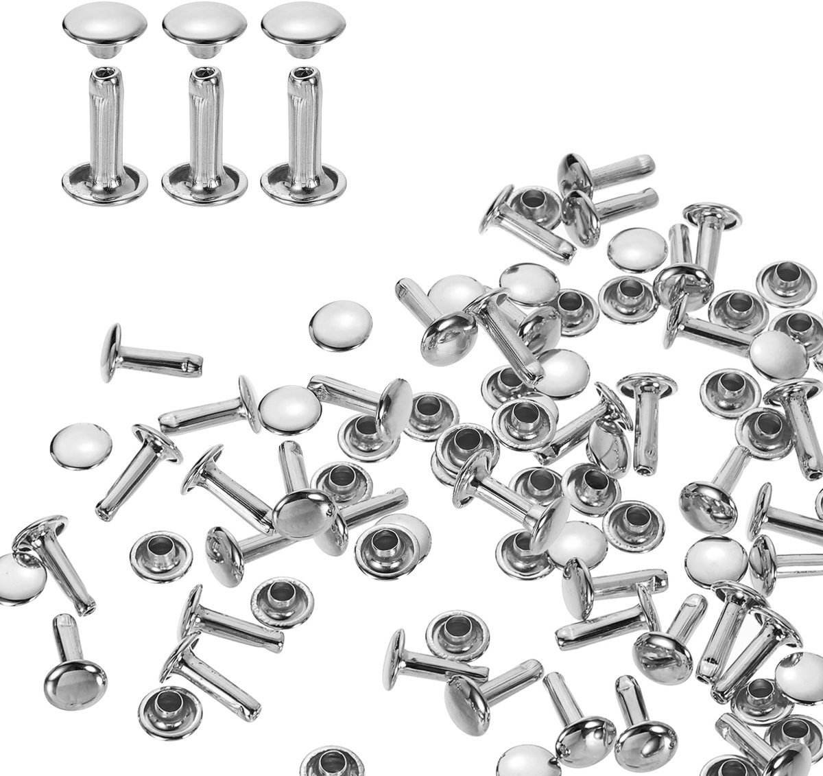 Ronde leren nieten set 100 stuks 8 x 12 mm zilver