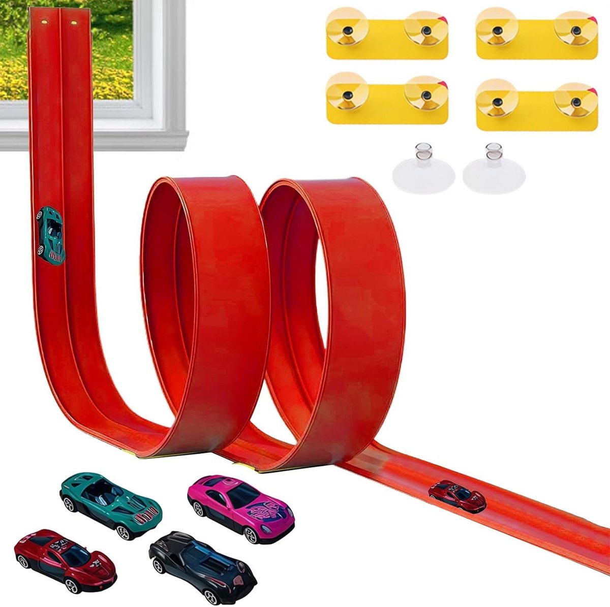 Flexibele Racebaan - Buigzame Autobaan - Kinderen Spelen - Met Zuignappen - 4.5 Meter - Rood