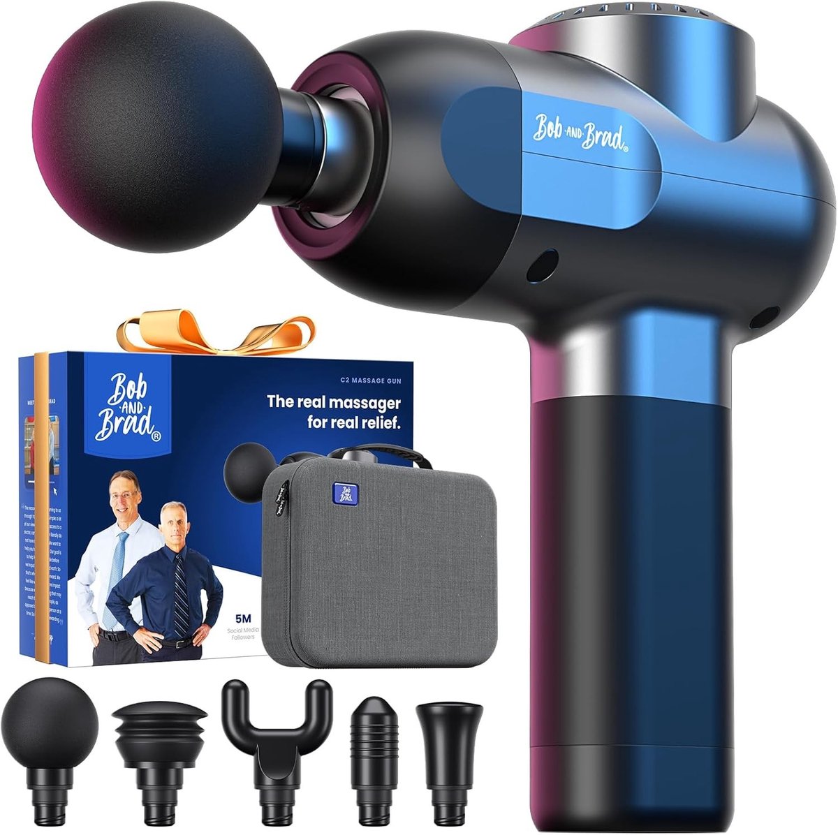 Massagepistool - Zwart - - Diepweefsel Percussiemassager met 5 Snelheden en 5 Koppen - Voor Thuis, Gym en Kantoor