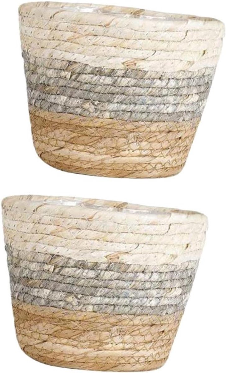 Rotan bloemenmand - Rieten plantenbak - Binnen planten - Natuurlijke vezels - Set van 2 - Meerkleurig