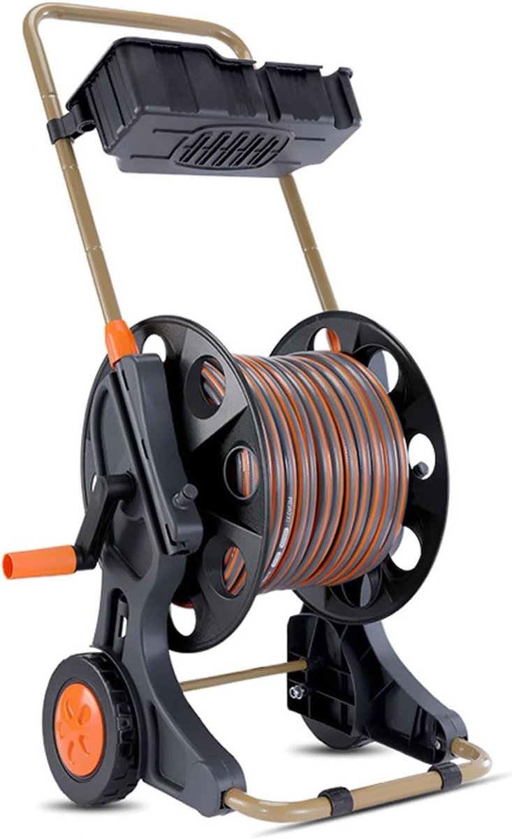 Tuinslanghouder met wielen - Slanghaspelwagen Trolley - Tuin besproeien - Geïntegreerde slanggeleider - 60 meter capaciteit - Zwart
