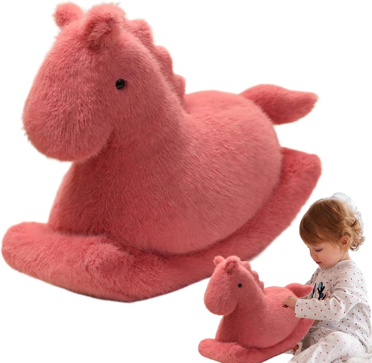 Knuffel Paard - Schommelpaard Kussen - Kinderspel Stimuleren - Versterkte Stiksels - 40 cm - Hot roze