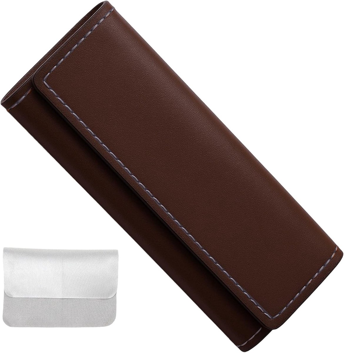 Premium leren brillenkoker voor zonnebrillen - krasbestendige en waterdichte harde case met microfiber doek - robuuste en ruime brillenkoker voor mannen en vrouwen