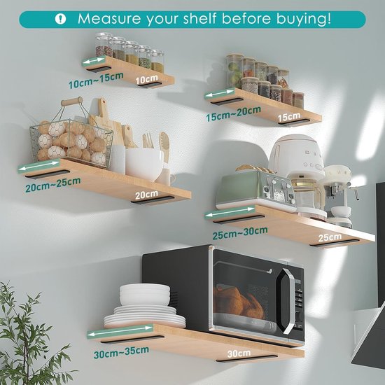 Set van 6 metalen planksteunen 30 cm met schroeven, 70 kg draagvermogen, zwart voor stevige planken — afbeelding 2