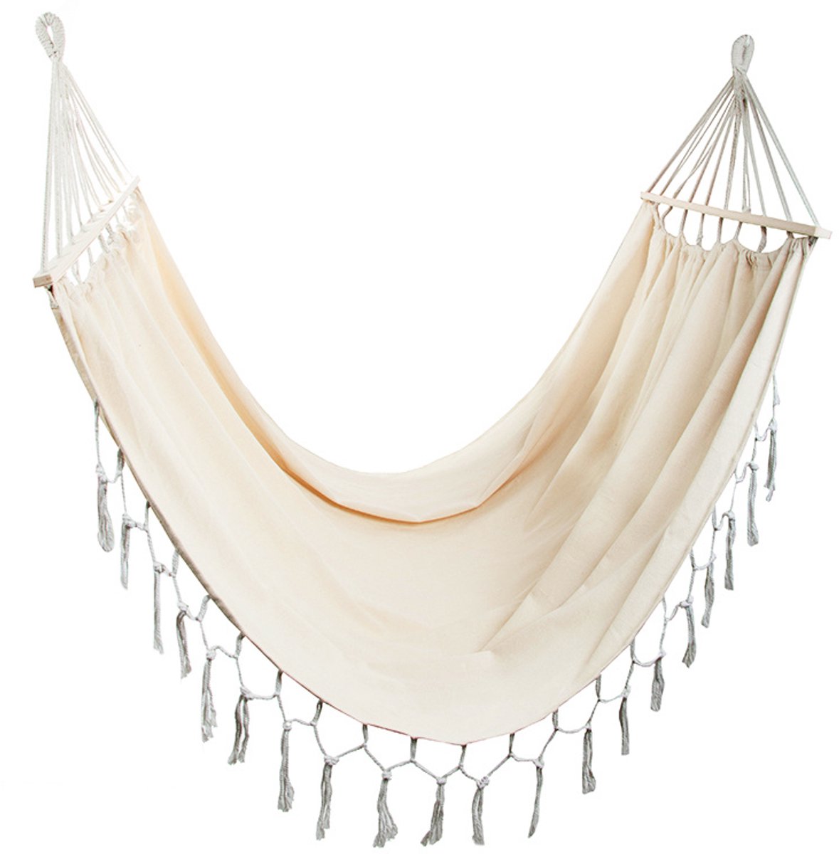 MOZY® - Hangmat - tot 200 kg - Beige - 200 x 150 cm - Boho - Japandi - Tuinhangmat - Tuin Accessoires