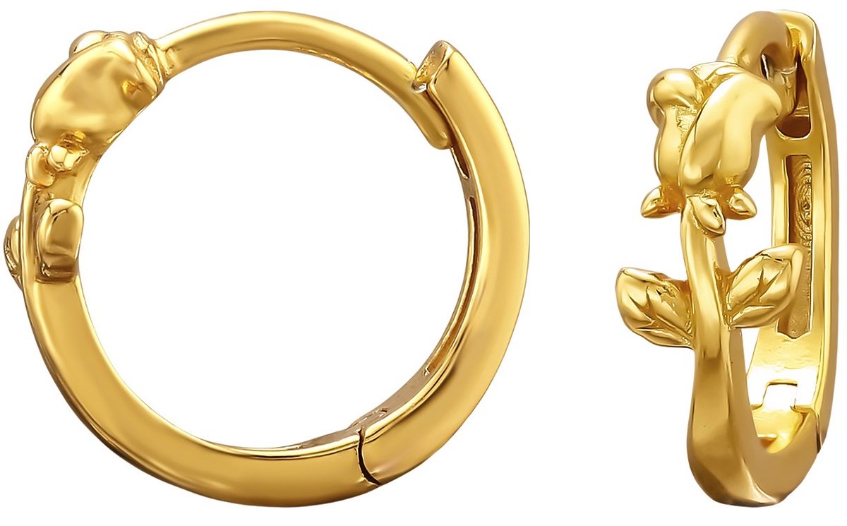 Joy|S - Zilveren roos oorbellen - 12 mm oorringen - gold plated - klap scharnier sluiting - sterling zilver 925 - oorringen met een roosje - bloem oorbellen voor dames