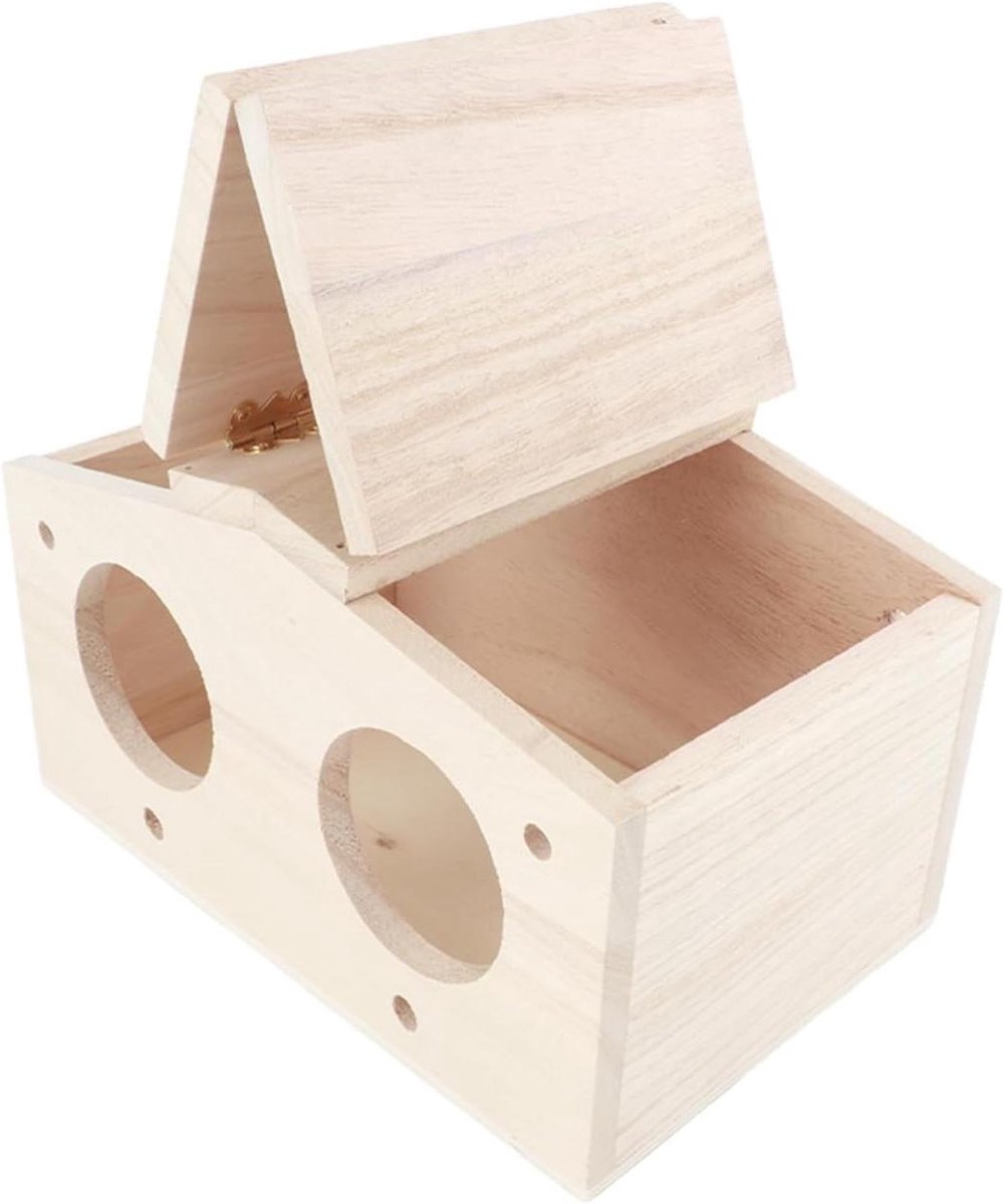 Vogelhuis Houten Blokhut - Vogelnestkast Kweekkast - Vogels Laten Nestelen - Innovatief Geventileerd Ontwerp - 23x12.9x12.5cm - Natuurlijk Hout