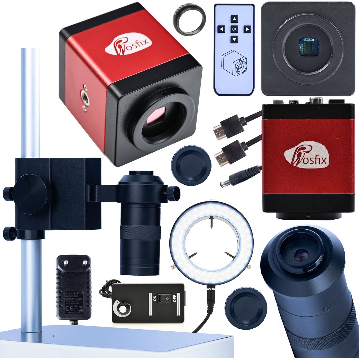 Rosfix Microscoopset Draco RED PRO Set - Microscoopcamera 2MP HDMI/VGA