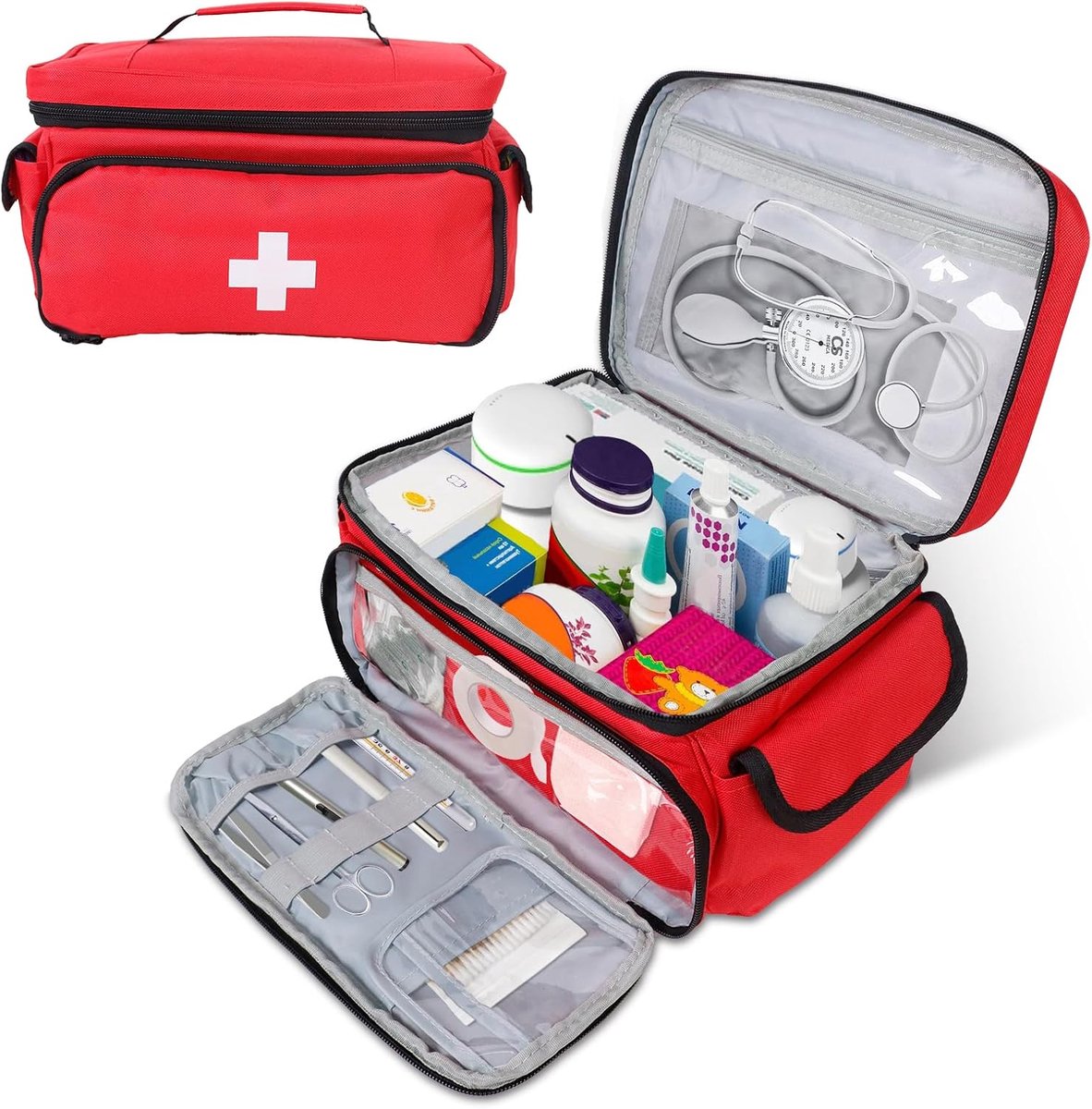 Lege Verbanddoosje - Verbanddoos - Verbandtas - Verband opbergtas - EHBO Set voor Auto, Thuis, en Reis - Ongeval - Reis set - Vakantie - Outdoor - Wandelen - Reiscase - 29*19.5*17.5 cm （Alleen opbergzak - rood
