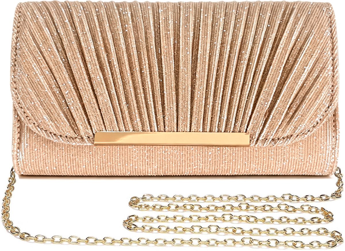 Damesclutches en handtassen, avondtassen voor dames, gouden clutches, elegante avondclutches met afneembare kettingen, geschikt voor bruiloften en feesten, gala's, diners en afspraakjes,Champagne
