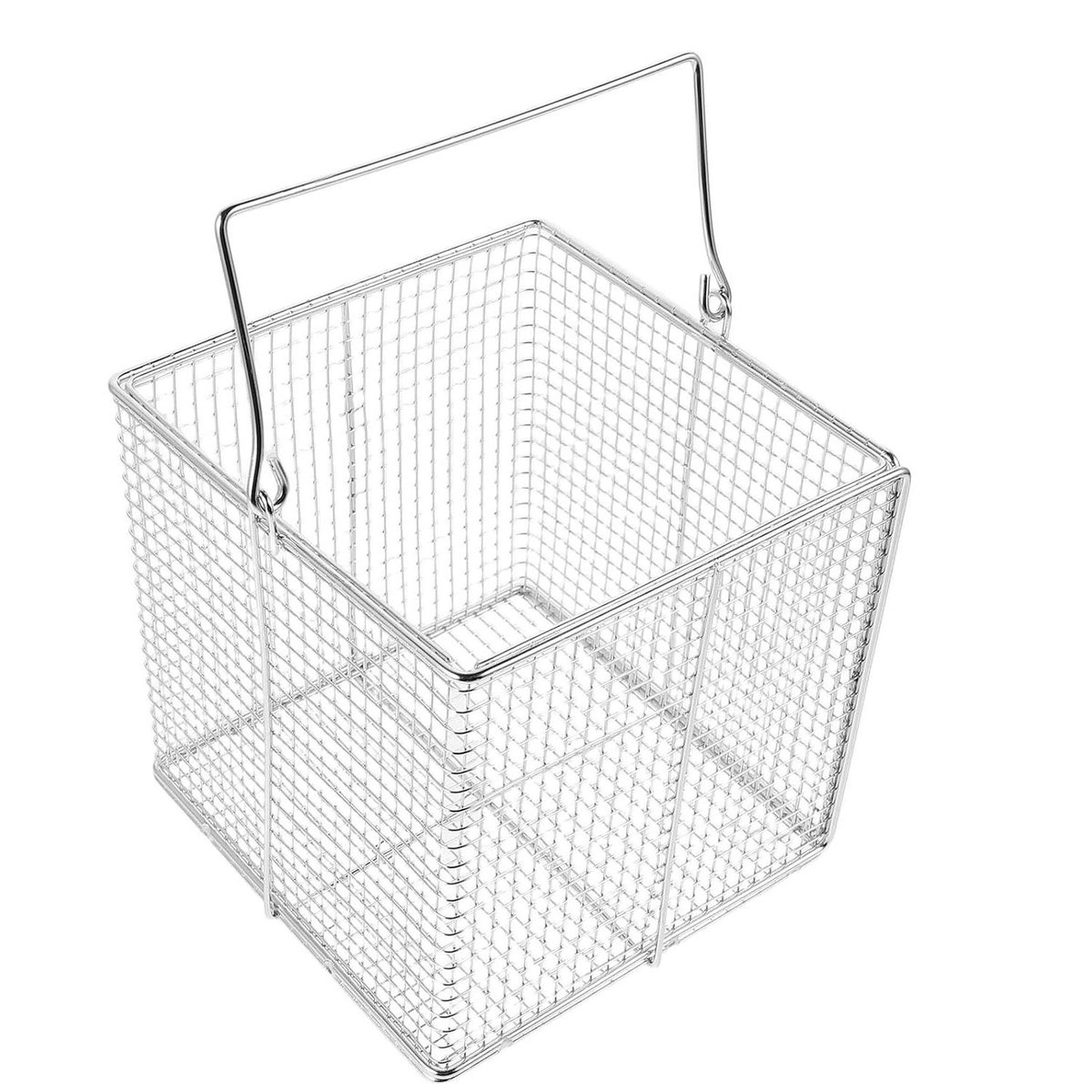 Reinigingsmand Vierkant - Filtermand Lab - Ultrasoon Reinigen - Fijnmazige Constructie - 23 x 15 x 15 cm - Zilver