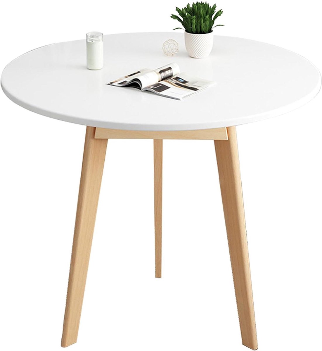Eettafel Rond - Keukentafel Klein - Koffie Moment - Stevige Houten Poten - 48x70 cm - Wit