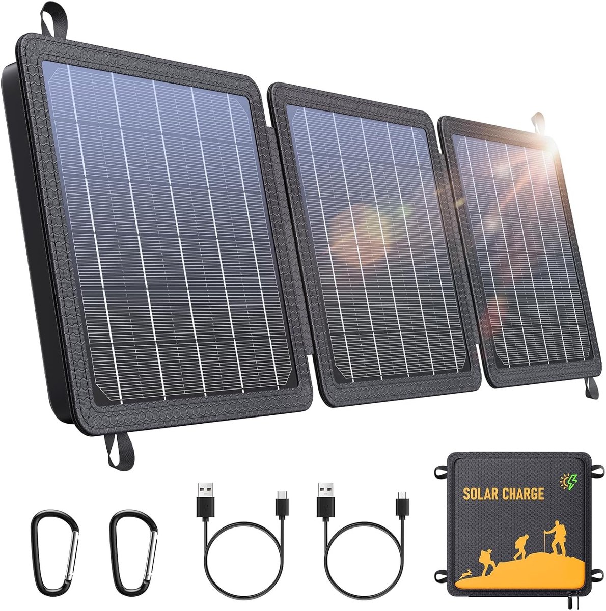 Draagbaar Zonnepaneel - Geen Kleur - 15 W - Opvouwbaar en Waterdicht - Voor Outdoor Activiteiten