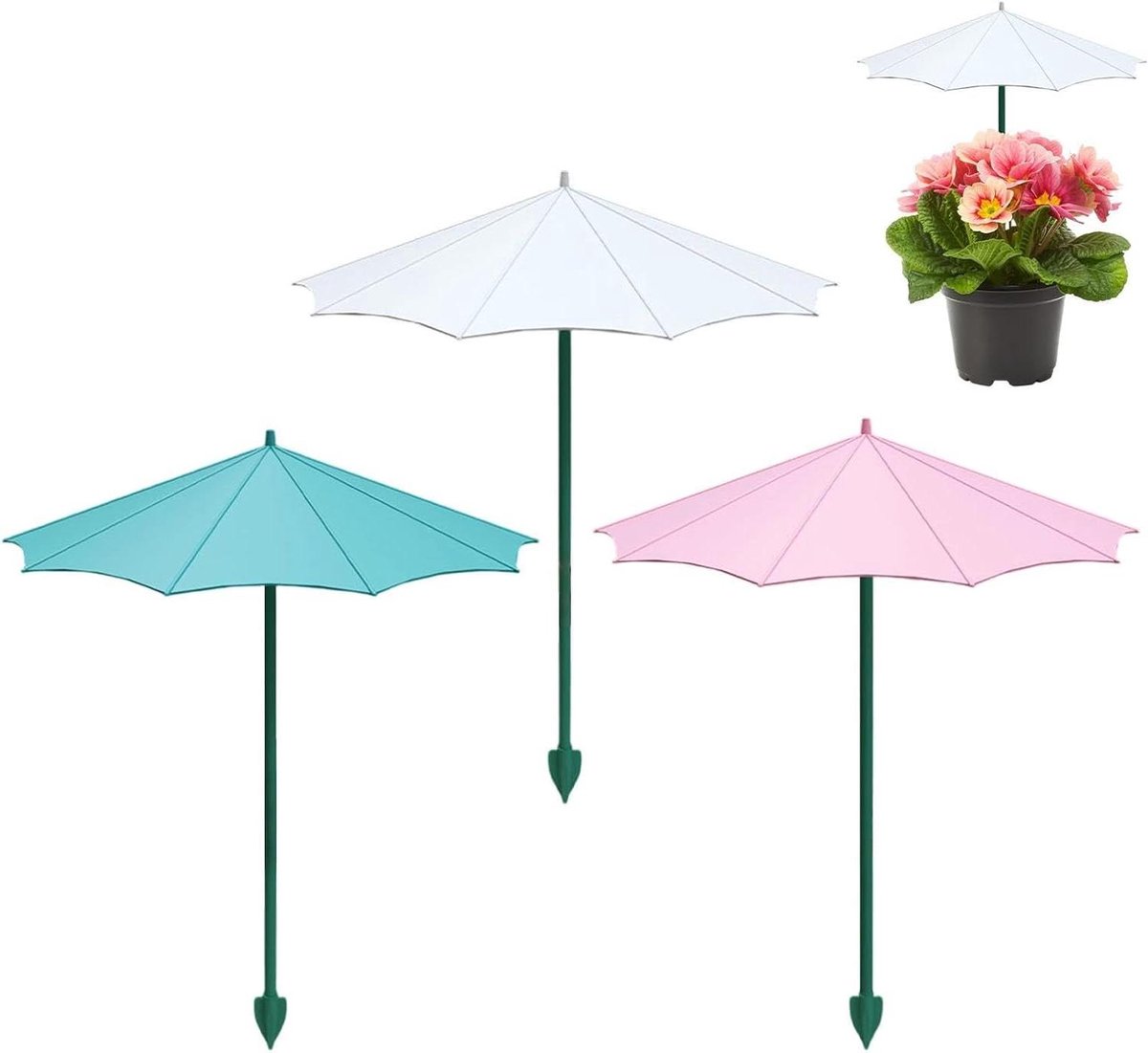 Plantenscherm Parasol - Bloempot Scherm - Planten Beschermen - Set van Drie - 34 cm - Wit Blauw