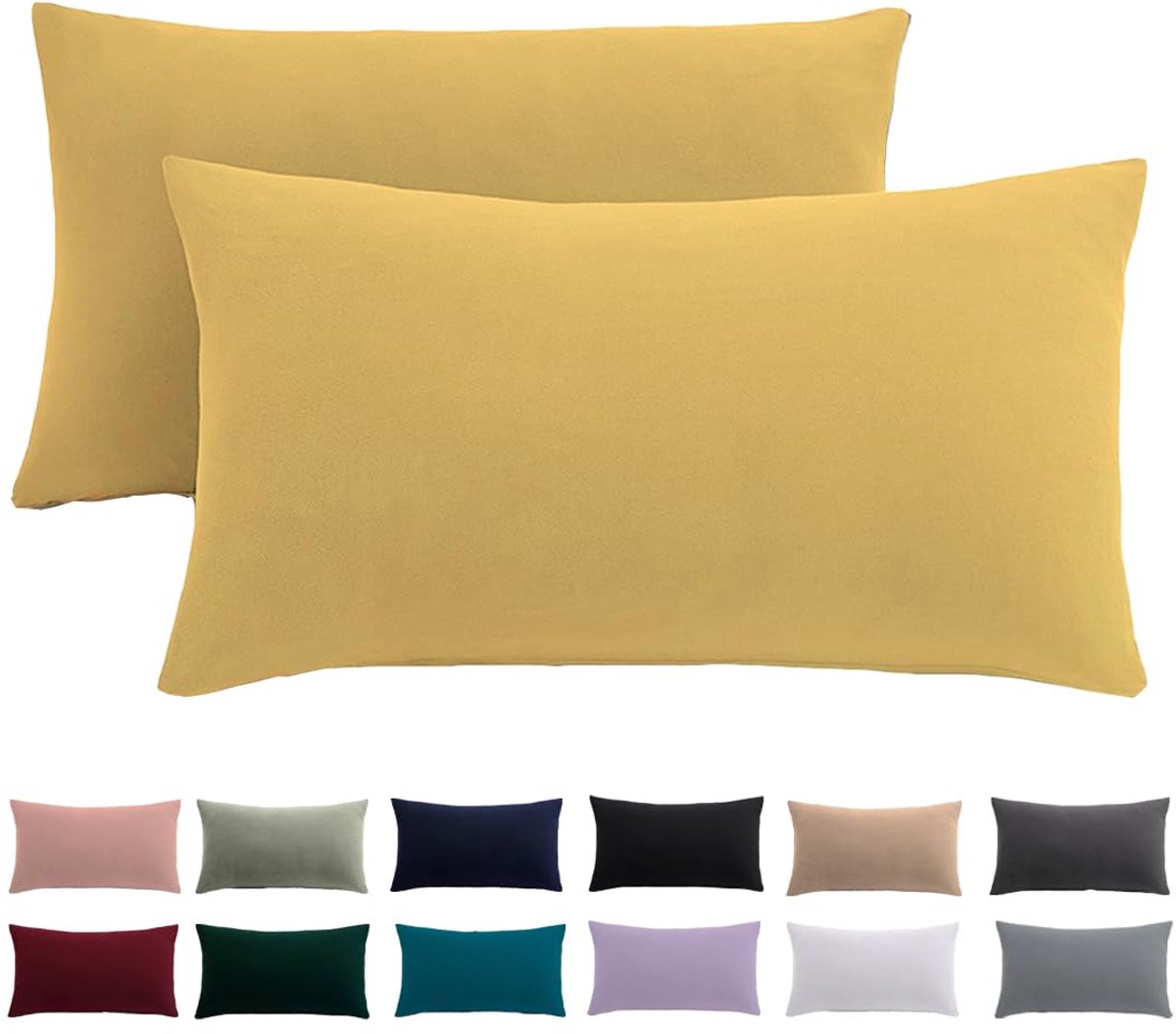 Kopkussenhoezen 40x60 cm Set van 2 - Geel, 100% Microfiber met Rits