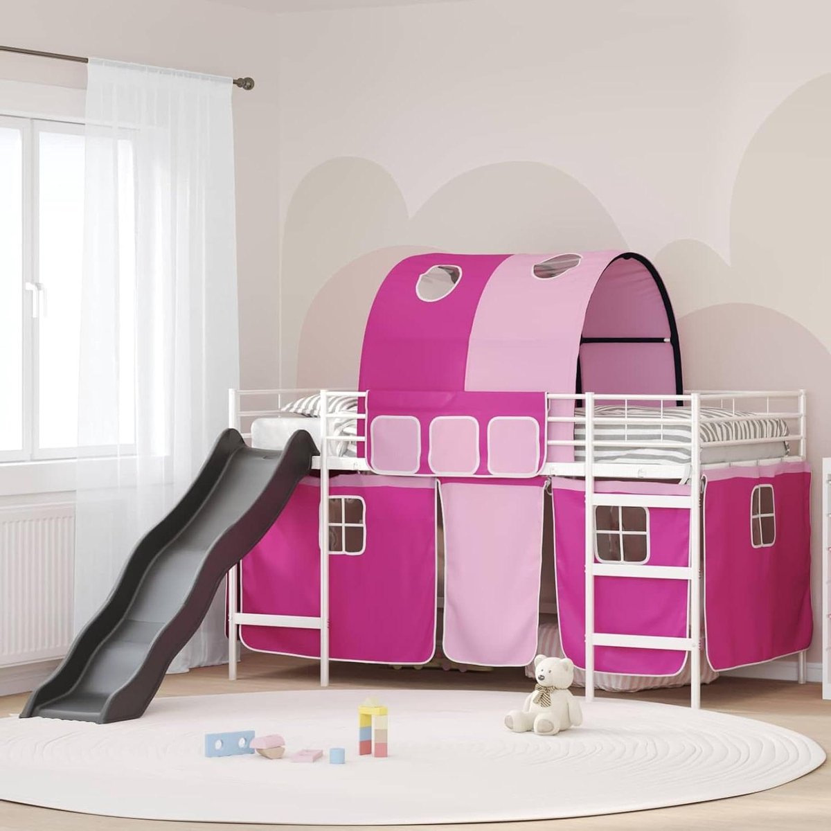 Kinderloft bed - Hoogslaper met glijbaan - Spelen en slapen - Robuuste stalen constructie