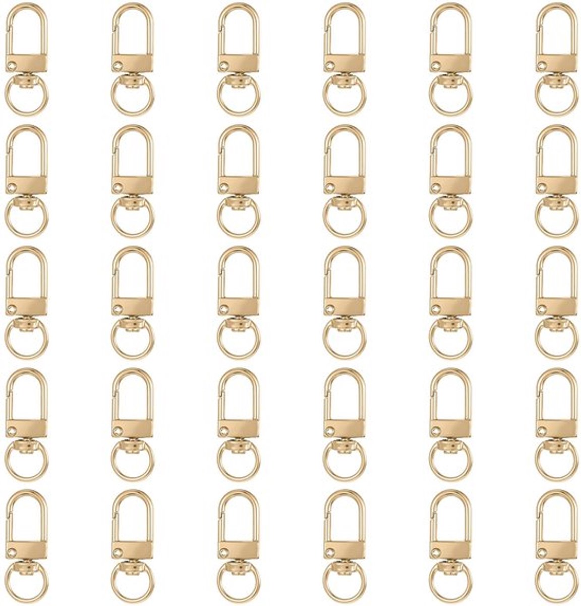 Karabijnhaak Goud - 30 Stuks - Sleutelhanger - Kreeftgesp - D-ring - 360° Draaibare Sluiting - Zinklegering 3,2 x 1,2 cm