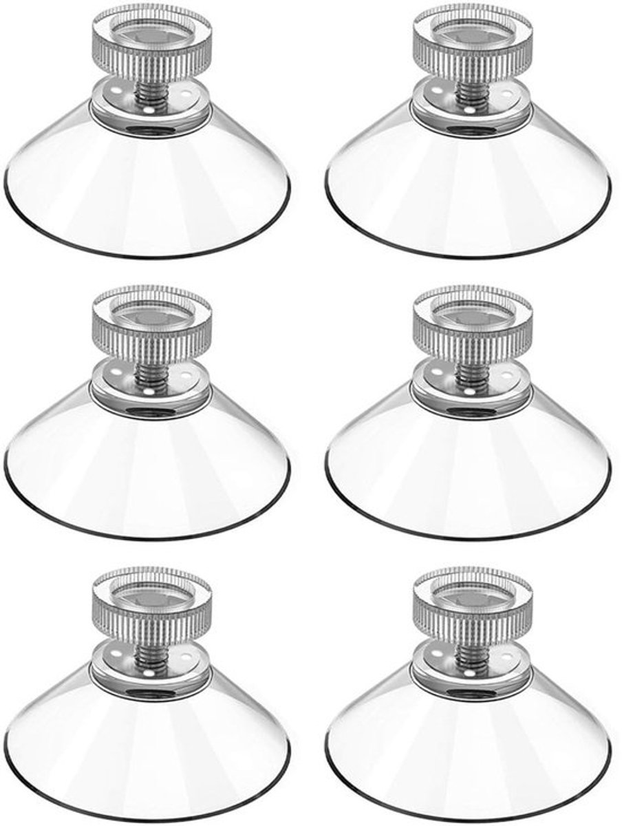 Zuignappen 32 mm - 6 Stuks - Gekartelde Moerhouder - Boorvrije Installatie - Geschikt voor Gladde Oppervlakken - Transparante Constructie - Zuignap