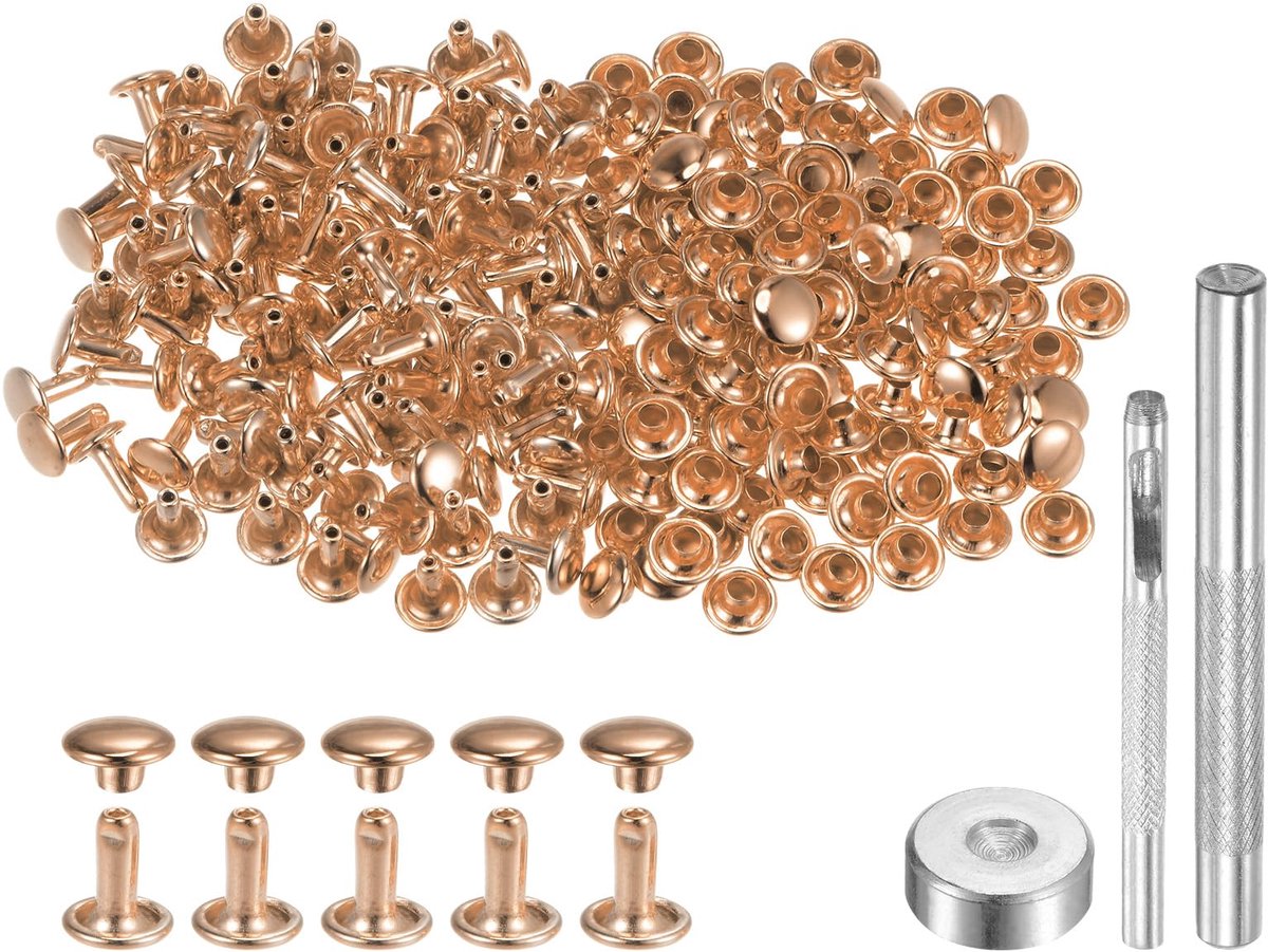 Set van 100 ronde metalen nieten 8 x 7 mm voor leren projecten
