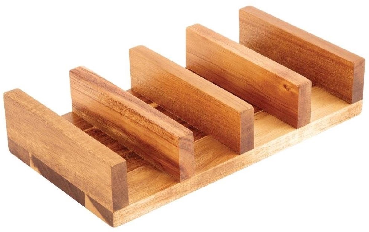 Tacohouder - Bruin - 55 x 275 x 150 mm - Acaciahouten Tacostandaard voor 4 Taco's - Voor Thuis en Buffet