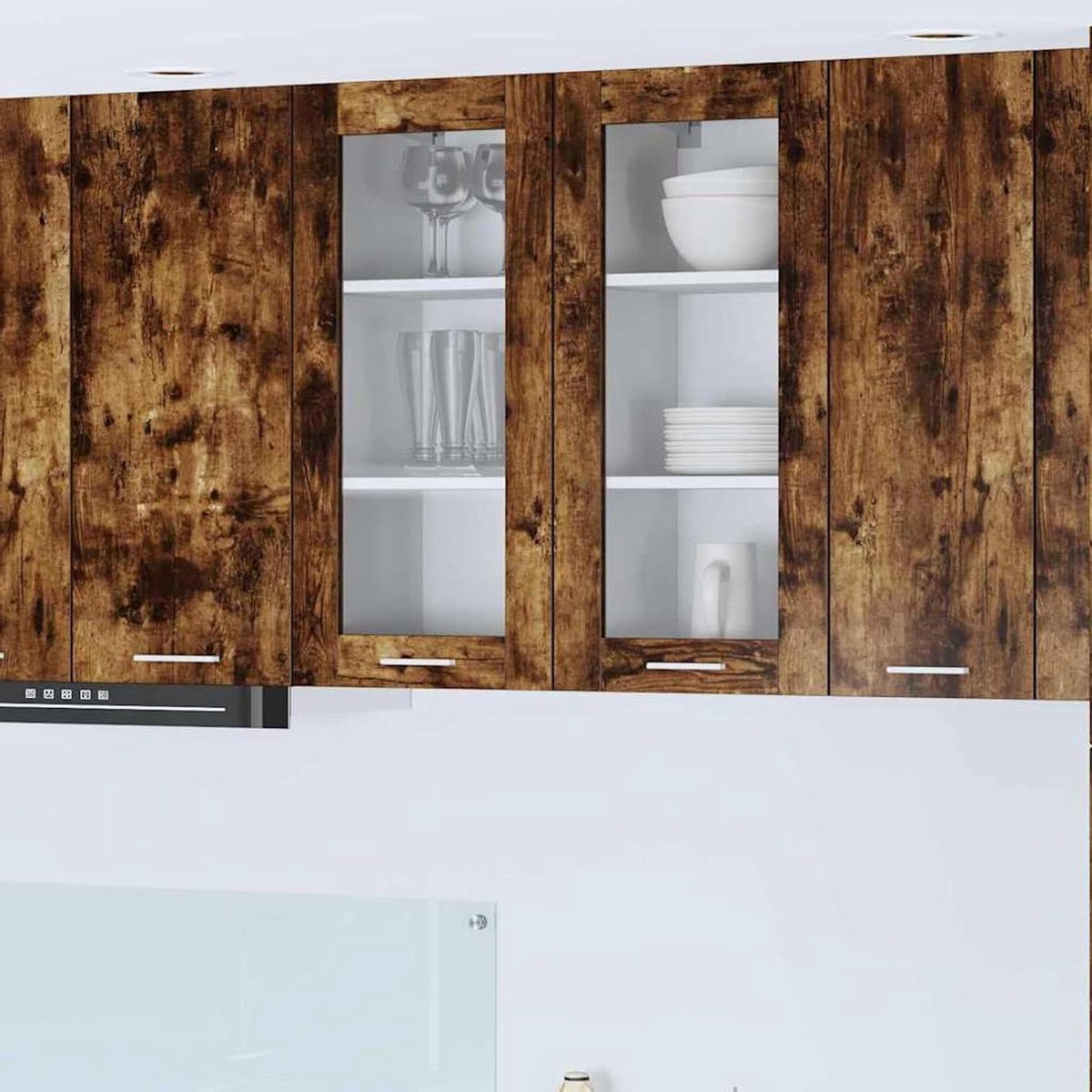 Hangkast met deur - Keukenkast wandkast - Keuken organiseren - Modern gerookt eiken design
