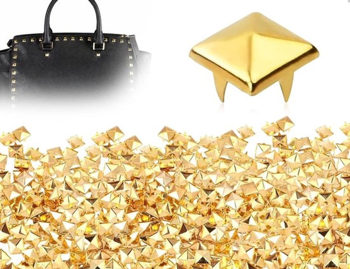 Klinknagels 100 stuks - Vierkante Klinknagels - Metalen Klinknagels - Leren Klinknagels - Decoratieve Spikes - Gouden Design - Decoratieve Studs