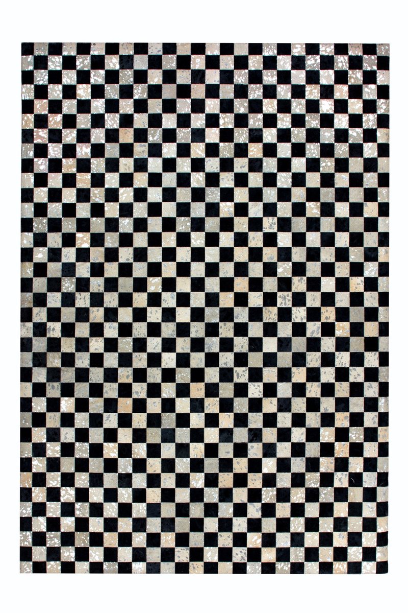 Padiro laagpolig vloerkleed 160 x 230 cm - zilver / grijs - industrieel geometrisch patroon - geschikt voor vloerverwarming - van leer