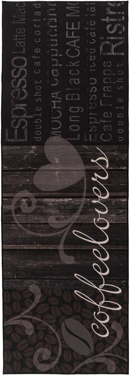 Padiro laagpolig vloerkleed 60 x 180 cm - zwart - grafisch tekstdesign - geschikt voor vloerverwarming - van polyester