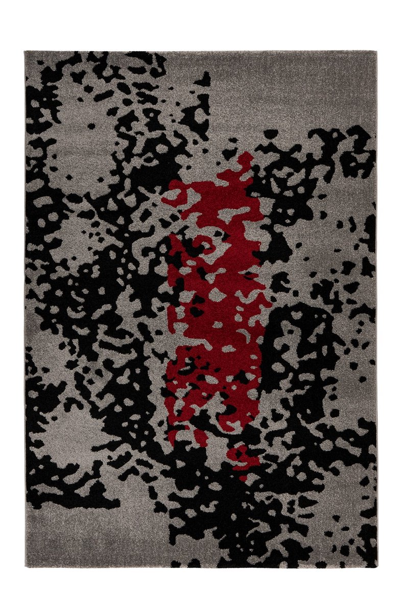Padiro laagpolig vloerkleed 200 x 290 cm - zwart / rood - boho abstract design - geschikt voor vloerverwarming - van polypropyleen