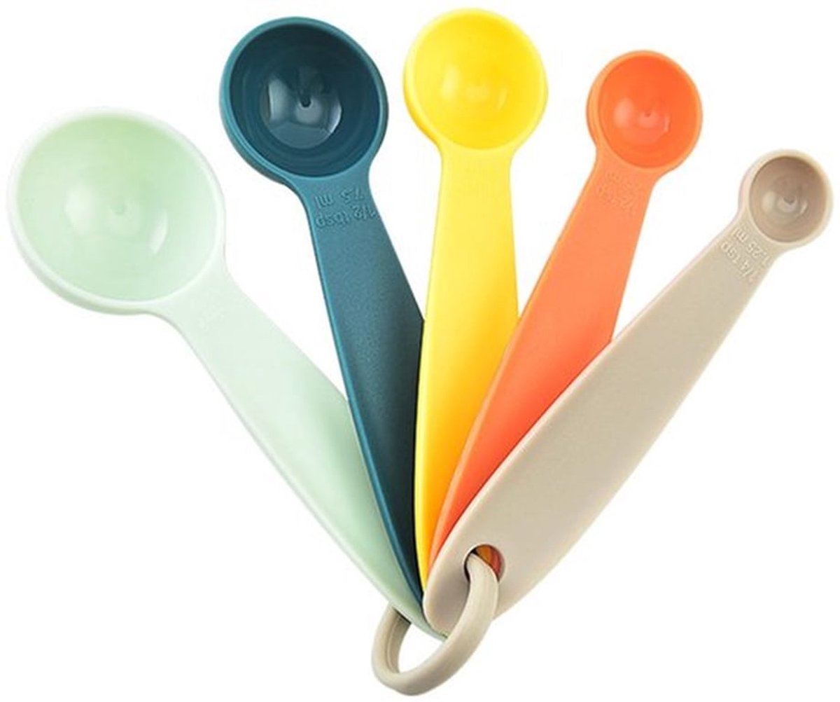 Maatlepelset 5-delig - Kleurrijke Doseerlepels - Maatlepels voor Koken/Bakken - Vloeistof/Poedermeetinstrumenten - Capaciteit tot 15 ml - Inclusief 1/4 theelepel