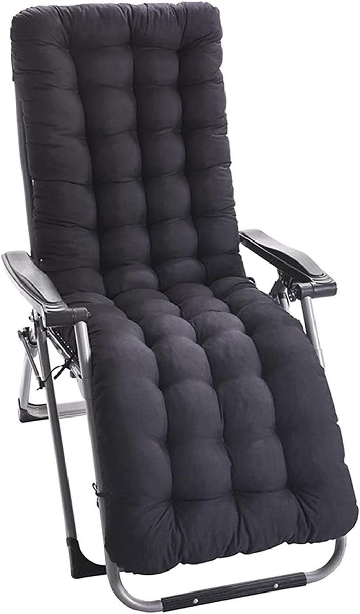 Ligstoelkussen - Tuinstoelkussen Matras - Ontspannen in de tuin - Dikke gewatteerde vulling - 53 x 160 cm - Zwart