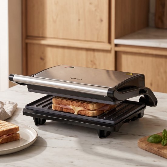 Tomado TGC2001S - Tosti apparaat - 2 Tosti's - PFAS vrij - Contactgrill - Grill apparaat - Tosti ijzer - Zwart/rvs - 750 watt — afbeelding 3