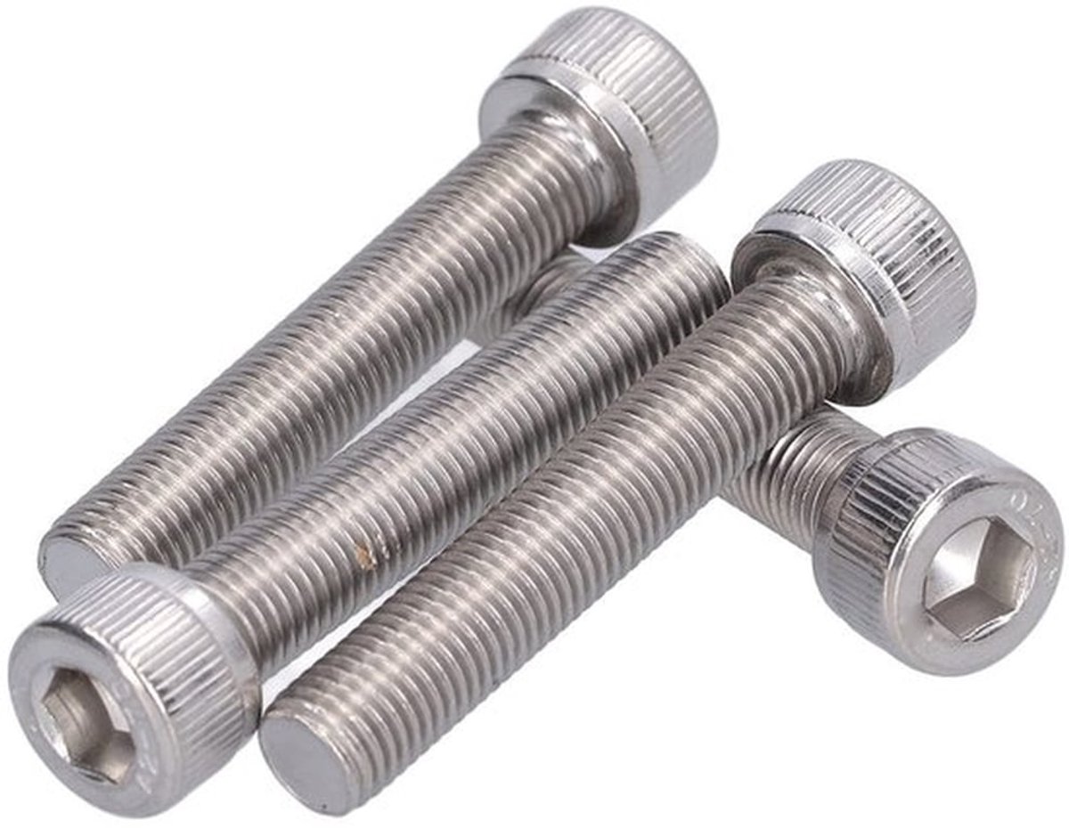 Hex Bout - 4 Stuks - A2 Roestvrij Staal - DIN 912 - Hoofd Diameter 16 mm - Draaddiameter 10 mm - Steek 1,25 mm - Zeskantbout