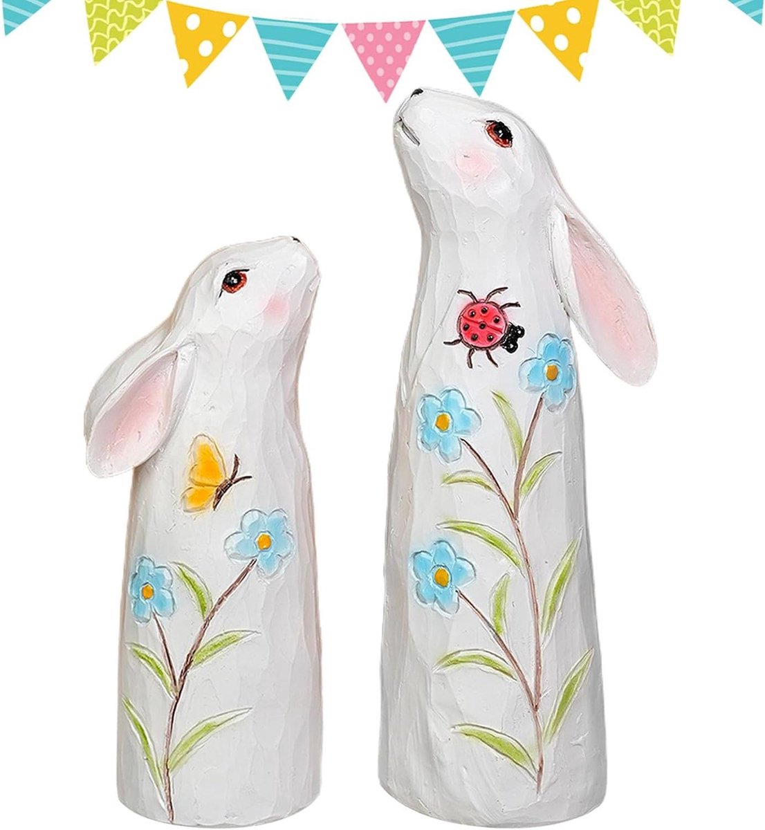 Paashaas beeldjes - Paaskonijn decoratie - Feestelijke decoratie - Twee konijnen tegenover elkaar - 223 x 113 x 153 cm