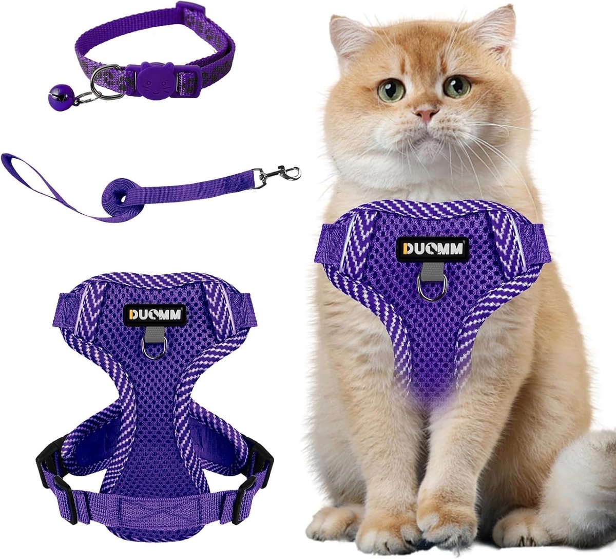 Kattenharnas - Paars - M - Verstelbaar Ademend Gaas - Ontsnappingsbestendig Voor Katten en Kleine Honden