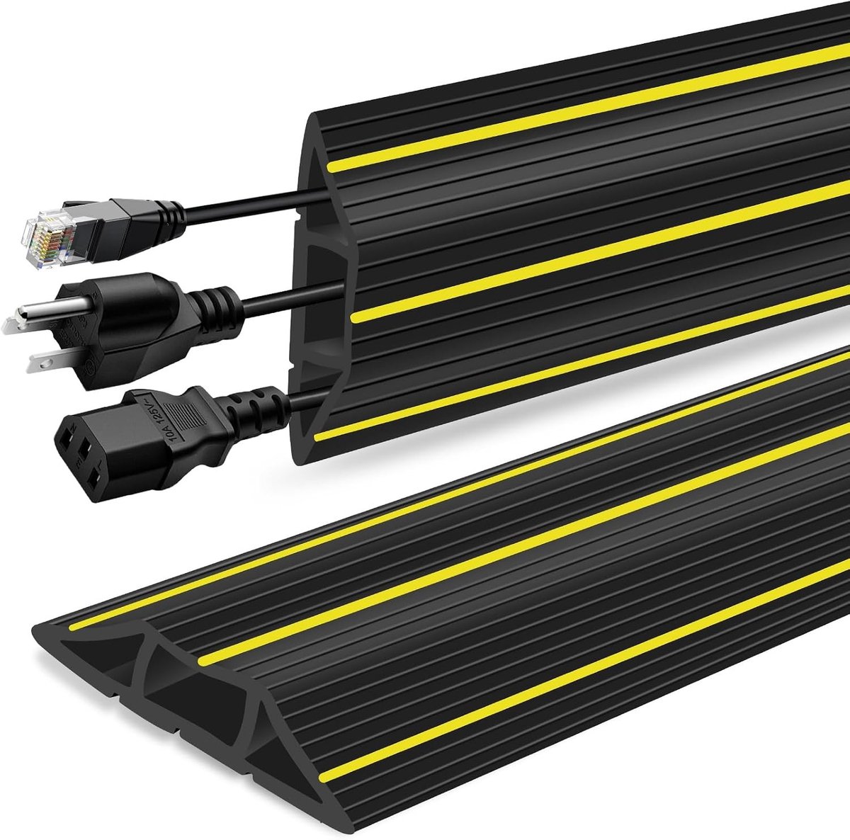 Kabelmat - Zwart - 1 m - Robuuste Rubber Kabelafdekking met 3 Snoerkanalen - Voor Buiten en Binnen