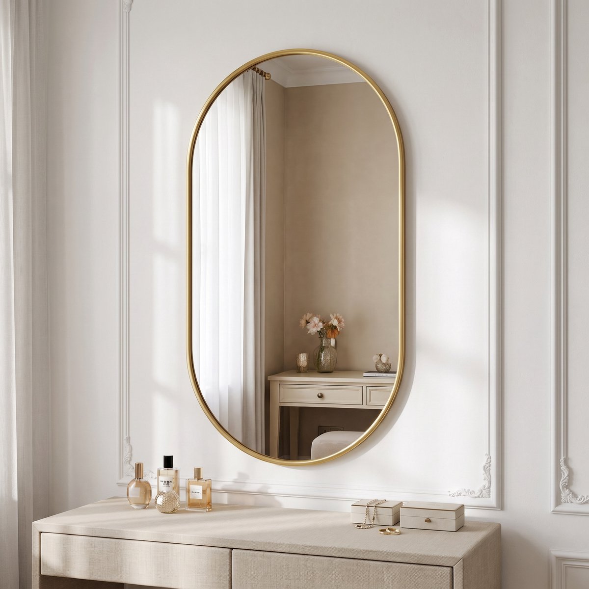 Spiegel 75*50cm , Badkamerspiegel, Woonkamerspiegel, Geschikt voor Wastafels, Woonkamers en Slaapkamers (Goud)