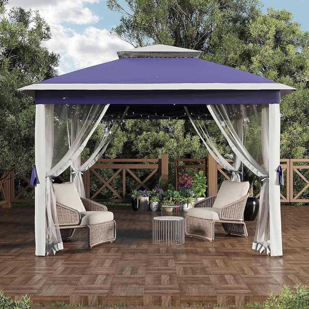 Paviljoen met Muskietennet - 330x330x250cm - Pop-Up Partytent - Waterbestendig - Stalen Frame - Draagtas - Voor Tuin Terras - Blauw