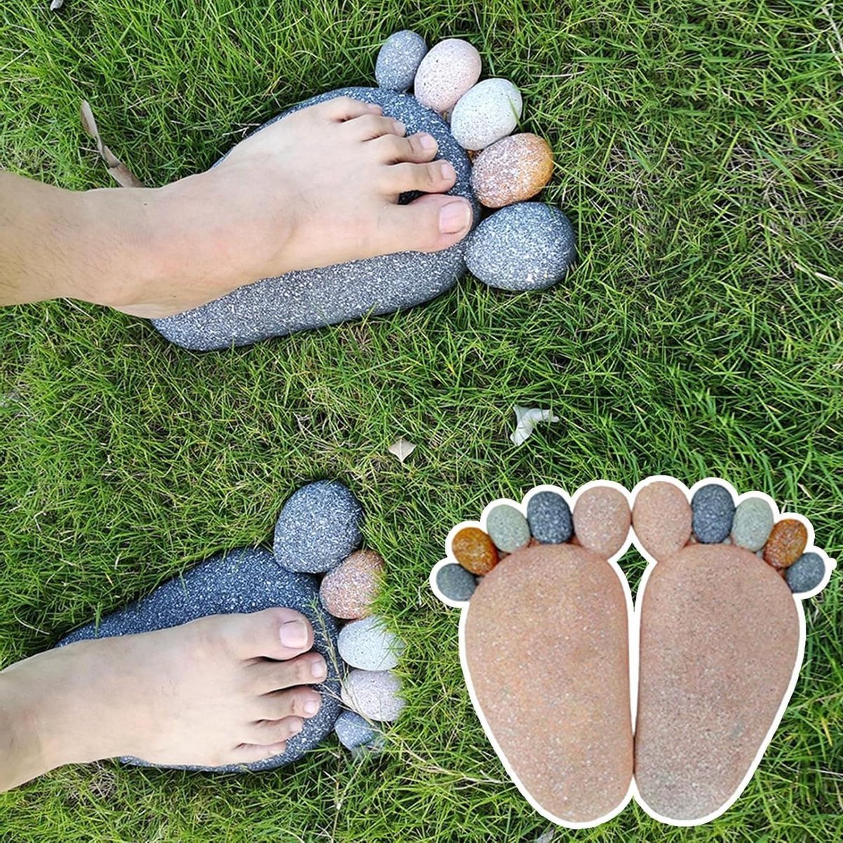 Tuin Stapstenen - Padstenen Sierstenen - Tuin Paden Aanleggen - Speels Voetpatroon - 29 x 18 cm - Donkergrijs