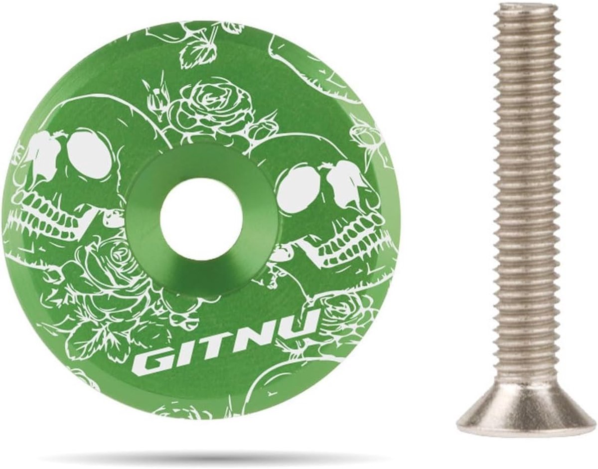 Lichtgewicht deksel voor 1-1/8 inch fietsvork, stuurdop van aluminiumlegering voor MTB en racefiets, inclusief schroeven (groen)