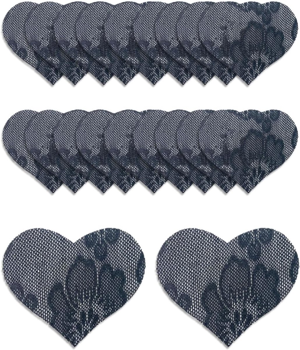 Zwarte hartvormige nippelpads voor vrouwen, waterdicht en ademend, zelfklevend en discreet voor feesten