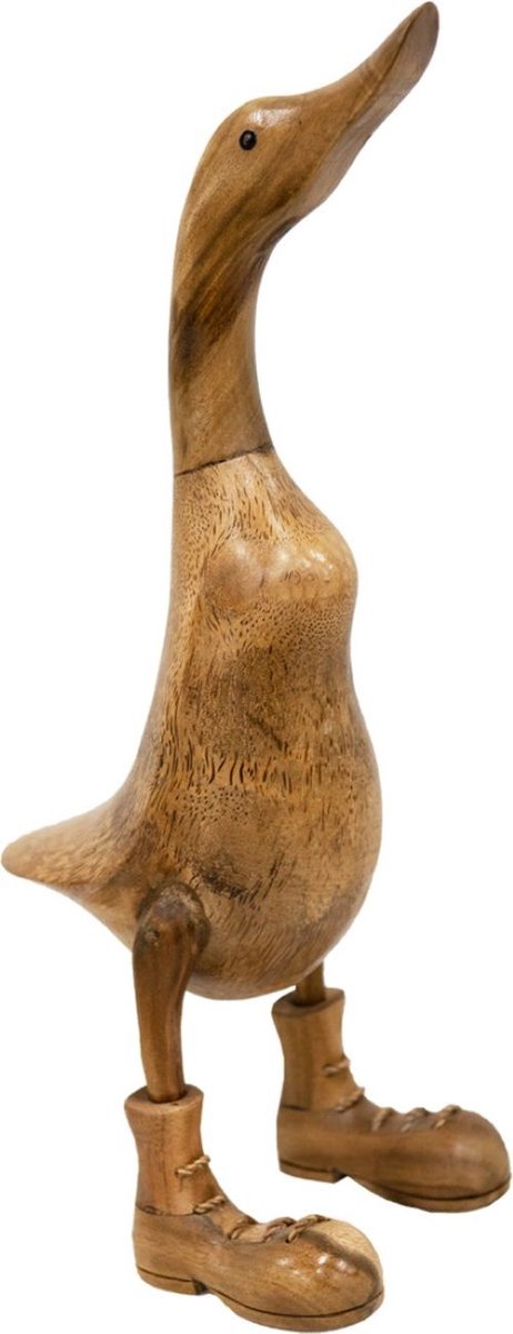 JoJo Living - Houten eend met schoenen - M - naturel - Eend met laarzen - Houten dieren - woondecoratie - 34 cm - Handgemaakt