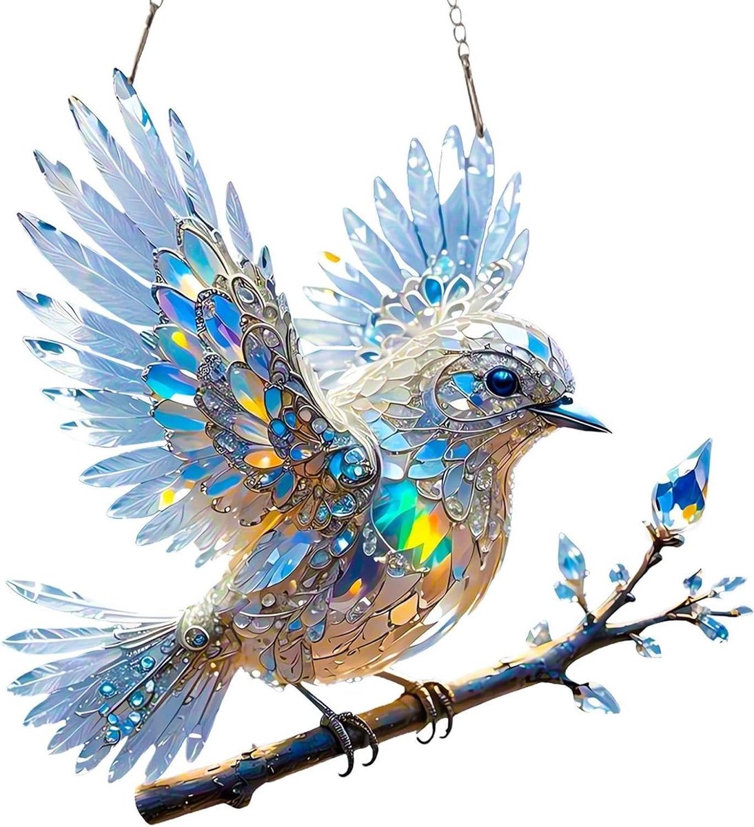 Kunstmatige Bluebird Ornament - Vogelfiguur Acryl - Huis Decoratie - Reflecterend Ontwerp - 20x20 cm - Blauw